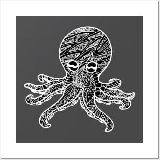 Octopus Zentangle - White Posters and Art